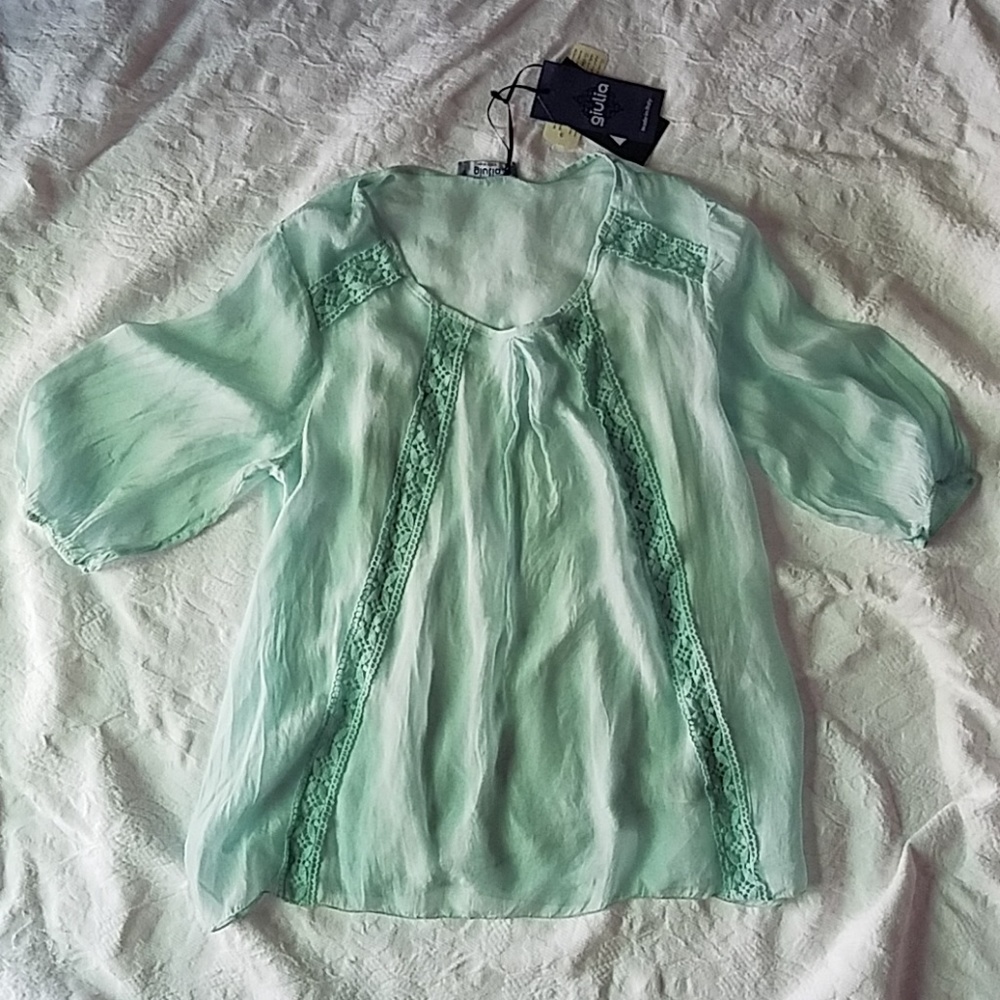 Giulia Silk & Lace Mint Top